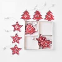 legno Decorazione dell'albero di Natale, appiccicoso & DIY & stili diversi per la scelta, rosso, 140x140x18mm, Venduto da scatola