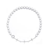 Titanium Steel Necklace with ABS Plastic Pearl for man & with rhinestone white 10mm 25*14*3mm Length Approx 17.72 Inch Sold By Lot