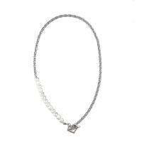 Titanium Steel Necklace, with ABS Plastic Pearl, Unisex, Length:Approx 21.7 Inch, 5PCs/Lot, Sold By Lot