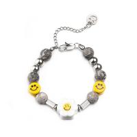 Titanstahl Armband und Halskette, mit Kunststoff, mit Verlängerungskettchen von 1.96 lnch, Lächelndes Gesichte, unisex & verschiedene Stile für Wahl & für den Menschen, gelb, 5PCs/Menge, verkauft von Menge