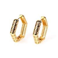 Brass Huggie Hoop Earring Hexagon gold color plated fashion jewelry & micro pave cubic zirconia & for woman nickel lead & cadmium free Sold By Pair