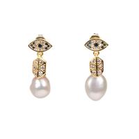Freshwater Pearl Earrings, Brass, with Freshwater Pearl, gold color plated, fashion jewelry & micro pave cubic zirconia & for woman, nickel, lead & cadmium free, 9x31mm, Sold By Pair