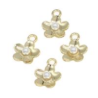 Tibetan Style Flower Pendants, with pearl, golden, 13x11x4mm, Sold By PC