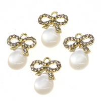 Tibetan Style Rhinestone Pendants, with Pearl Shell, with rhinestone, golden, 16x13x5mm, Sold By PC