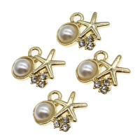 Tibetan Style Rhinestone Pendants, with pearl, with rhinestone, golden, 14x16x3mm, Sold By PC