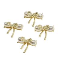Tibetan Style Bowknot pendentifs, alliage de zinc, avec perle, Noeud papillon, doré, 17x12x7mm, Vendu par PC
