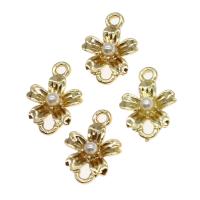Flower Tibetan Style Connector, with pearl, golden, 16x11x4mm, Sold By PC