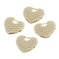 Tibetan Style Heart Pendants, with pearl, golden, 16x20x3mm, Sold By PC