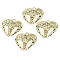 Tibetan Style Heart Pendants, with rhinestone, golden, 20x22x3mm, Sold By PC