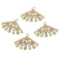 Zinc Alloy Rhinestone Pendants with pearl Fan with rhinestone golden Sold By PC