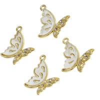 Tibetan Style Rhinestone Pendants, with pearl & Shell, Butterfly, with rhinestone, golden, 20x21x2mm, Sold By PC