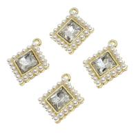 Zinková slitina Rhinestone Přívěsky, Zinek, s perla, Rhombus, s drahokamu, zlatý, 16x16x5mm, Prodáno By PC