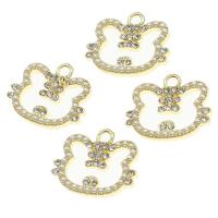 Tibetan Style Rhinestone Pendants, with pearl, Cat, with rhinestone, golden, 18x23x3mm, Sold By PC