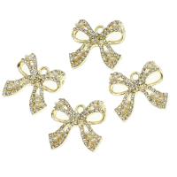 Tibetan Style Bowknot pendentifs, alliage de zinc, avec perle, Noeud papillon, avec strass, doré, 20x21x4mm, Vendu par PC