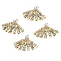 Zinc Alloy Rhinestone Pendants with pearl Fan with rhinestone golden Sold By PC