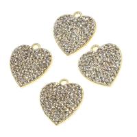 Colgantes de Aleación de Zinc en Forma de Corazón, con diamantes de imitación, dorado, 20x18x2mm, Vendido por UD