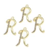 Tibetan Style Rhinestone Pendants, Letter R, with rhinestone, golden, 22x13x2mm, Sold By PC