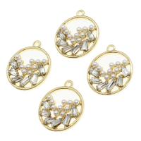 Tibetan Style Rhinestone Pendants, with pearl, Round, with rhinestone, golden, 24x21x4mm, Sold By PC
