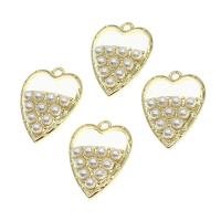 Pendentifs coeur en alliage de zinc, avec perle, doré, 24x17x5mm, Vendu par PC