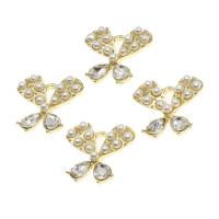 Zinc Alloy Rhinestone Pendants with pearl Butterfly with rhinestone golden Sold By PC