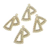 Zinc alliage strass Pendants, alliage de zinc, avec perle, triangle, avec strass, doré, 31x25x3mm, Vendu par PC