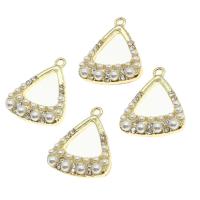 Colgantes de diamantes de imitación de la aleación de zinc, con perla, Triángulo, con diamantes de imitación, dorado, 31x25x3mm, Vendido por UD