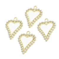 Pendentifs coeur en alliage de zinc, avec perle, doré, 25x30x3mm, Vendu par PC