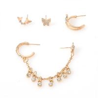 Zinc Alloy Earring Set Stud Earring & earring plated 4 pieces & for woman & with rhinestone golden Sold By Set