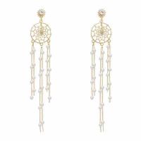 Zinc Alloy Dream Catcher Earring with pearl plated for woman golden Sold By Pair