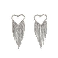 Fashion Fringe Boucles d'oreilles, alliage de zinc, pour femme & avec strass, argent, 90mm, Vendu par PC