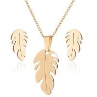 Fashion Stainless Steel Jewelry Sets, Stud Earring & necklace, Feather, plated, 2 pieces & fashion jewelry & for woman, more colors for choice, Sold By Set