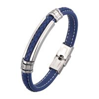 Microfibre PU bracelet, Placage de couleur argentée, unisexe & normes différentes pour le choix & motif tissé, bleu, protéger l'environnement, sans nickel, plomb et cadmium, 8x5mm, Vendu par PC