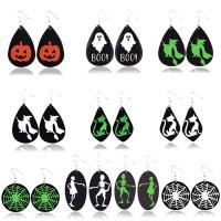 PU Leather Drop Earring, silver color plated, Halloween Jewelry Gift & different styles for choice & for woman, more colors for choice, 77x33mm, Sold By Pair