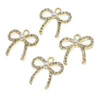 Tibetan Style Bowknot pendentifs, alliage de zinc, avec perle, Noeud papillon, avec strass, doré, 16x18x4mm, Vendu par PC