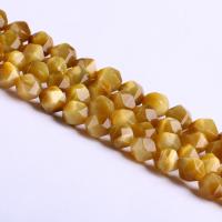 Natural Tiger Eye Beads, Round, Star Cut Faceted & DIY, yellow, Sold Per 38 cm Strand