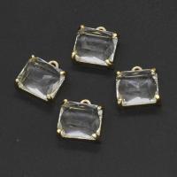 Tibetan Style Rhinestone Pendants, with Clear Quartz,  Square, faceted, golden, 15x15x7mm, Sold By PC