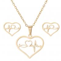 Fashion Stainless Steel Jewelry Sets Stud Earring & necklace Heart plated 2 pieces & fashion jewelry & for woman Sold By Set