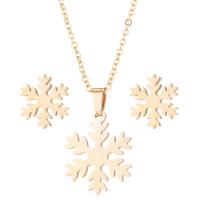 Fashion Stainless Steel Jewelry Sets Stud Earring & necklace Snowflake plated 2 pieces & fashion jewelry & for woman Sold By Set