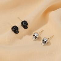 Brass Stud Earring Skull plated fashion jewelry & for woman Sold By Pair