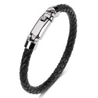 PU Leather Cord Bracelets stainless steel snap clasp plated braided bracelet & Unisex  6mm Sold By PC