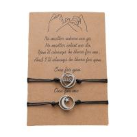 Fashion Create Wax Cord Bracelets, Stainless Steel, with Waxed Cotton Cord, Moon and Star, 2 pieces & Unisex & hollow, Length:Approx 6.3-11.8 Inch, Sold By Set