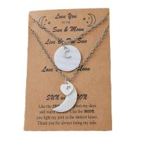 Couple Necklace, Stainless Steel, with White Shell, with 3.93inch extender chain, Moon, platinum color plated, 2 pieces & oval chain & for couple, 20mm, 12x30mm, Length:Approx 17.7 Inch, Sold By Set