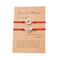 Stainless Steel Jewelry Bracelet, with Cotton Cord, Moon, 2 pieces & Unisex & different styles for choice & hollow, Length:Approx 6.7-11.8 Inch, Sold By Set
