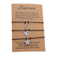Fashion Create Wax Cord Bracelets, Stainless Steel, with Korean Waxed Cord, Moon and Star, three pieces & for woman & hollow, Length:Approx 6.3-11.8 Inch, Sold By Set