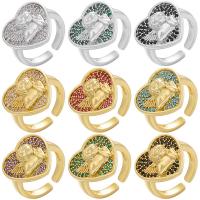 Cubic Zirconia Micro Pave Brass Ring, Heart, plated, Adjustable & micro pave cubic zirconia & for woman, more colors for choice, 21.50x18.50mm, 5PCs/Lot, Sold By Lot