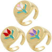 Brass Cuff Finger Ring, gold color plated, Adjustable & for woman & enamel, more colors for choice, 22x19mm, 5PCs/Lot, Sold By Lot