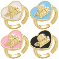 Brass Cuff Finger Ring Heart plated Adjustable & for woman & enamel Sold By Lot