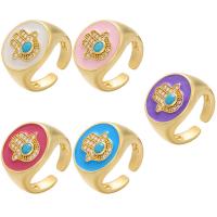 Kubisk Circonia Micro bane messing Ring, med turkis, guldfarve belagt, Justerbar & Micro Pave cubic zirconia & for kvinde & emalje, flere farver til valg, 22x17mm, 10pc'er/Lot, Solgt af Lot