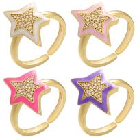 Kubisk Circonia Micro bane messing Ring, Stjerne, guldfarve belagt, Justerbar & Micro Pave cubic zirconia & for kvinde & emalje, flere farver til valg, 21x19mm, 10pc'er/Lot, Solgt af Lot
