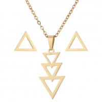 Fashion Stainless Steel Jewelry Sets Stud Earring & necklace Triangle plated 2 pieces & fashion jewelry & for woman Sold By Set